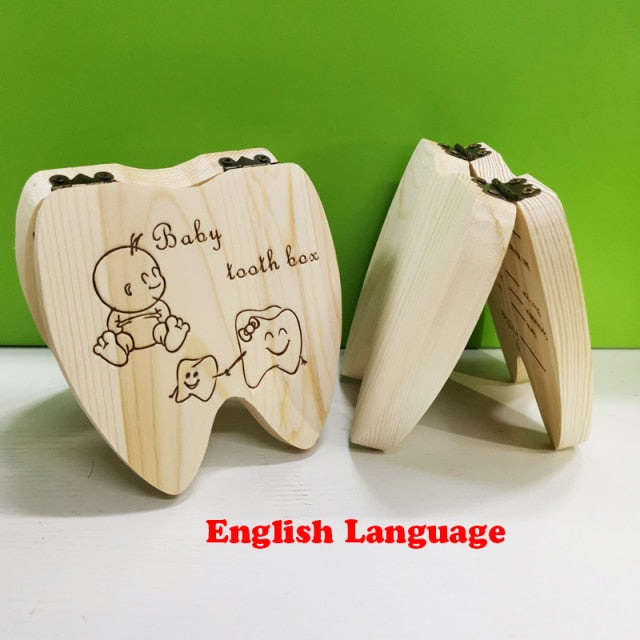 Baby Tooth Box Organizer Spanish English Portuguese Russian Milk Teeth Storage Collect Umbilical Lanugo Save Case Souvenir