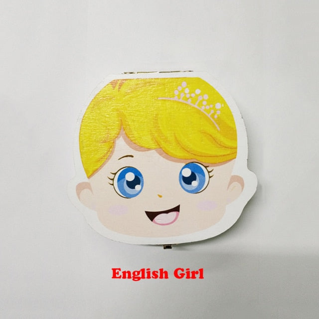Baby Tooth Box Organizer Spanish English Portuguese Russian Milk Teeth Storage Collect Umbilical Lanugo Save Case Souvenir