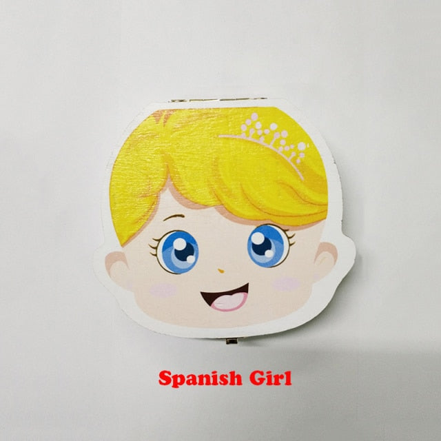 Baby Tooth Box Organizer Spanish English Portuguese Russian Milk Teeth Storage Collect Umbilical Lanugo Save Case Souvenir