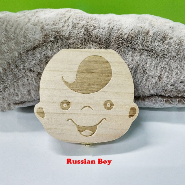 Baby Tooth Box Organizer Spanish English Portuguese Russian Milk Teeth Storage Collect Umbilical Lanugo Save Case Souvenir