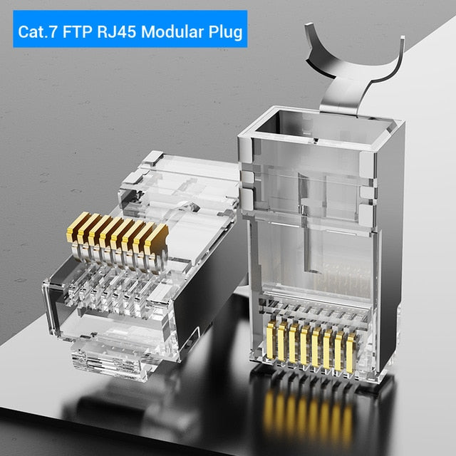 Vention Cat7 RJ45 Connector Cat7/6/5e STP 8P8C Modular Ethernet Cable Head Plug Gold-plated for Network RJ 45 Crimper Connectors