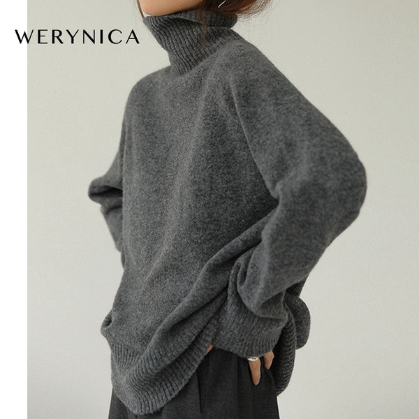 Werynica Women Autumn Winter cashmere turtleneck Sweater Korean style cozy Knitted warm female pullover oversized women sweater