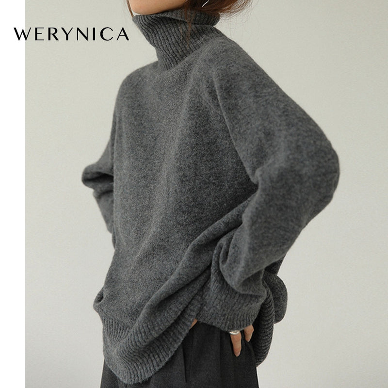 Werynica Women Autumn Winter cashmere turtleneck Sweater Korean style cozy Knitted warm female pullover oversized women sweater