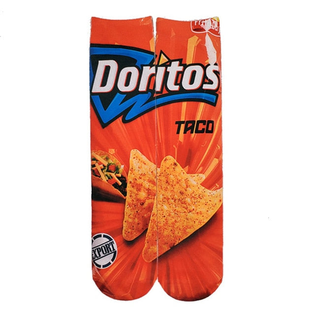 Cotton Socks Art 3D Printing Potato Chips Chocolate Fruit Candy Print Socks Men And Women Harajuku Unisex Funny Socks