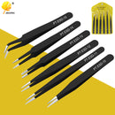 6pcs Anti-static ESD Stainless Steel Tweezers Maintenance Tools Industrial Precision Curved Straight Tweezers Repair Tools
