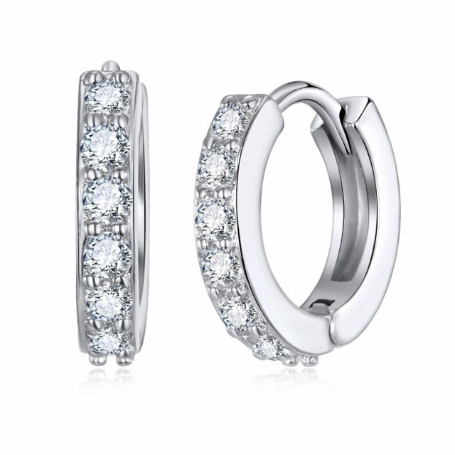1 Pair Silvering Plated Huggies Earrings Small Round Rhinestones Hoop Earrings Women's Hot Fashion Jewelry Gifts Jewelry Gift