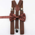 Solid Color Men Bow Tie Adjustable Elastic Suspenders With  Clip-on Braces