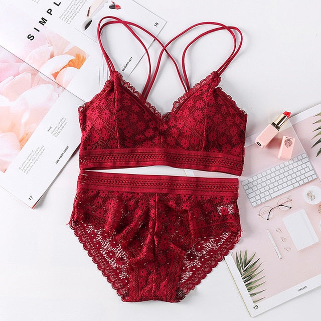 Women Lace Bra Sets Seamless Underwear Backless Vest Sexy Panties Padded Bralette Lingerie Ultrathin Briefs Female Intimates
