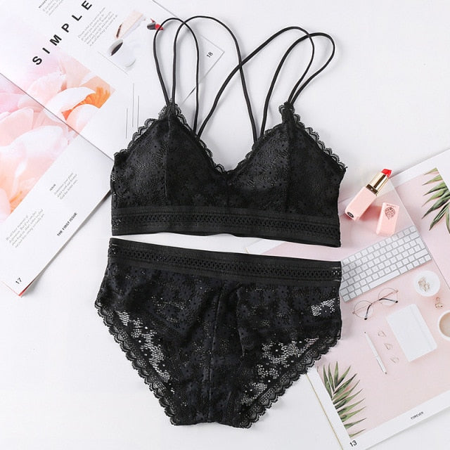Women Lace Bra Sets Seamless Underwear Backless Vest Sexy Panties Padded Bralette Lingerie Ultrathin Briefs Female Intimates