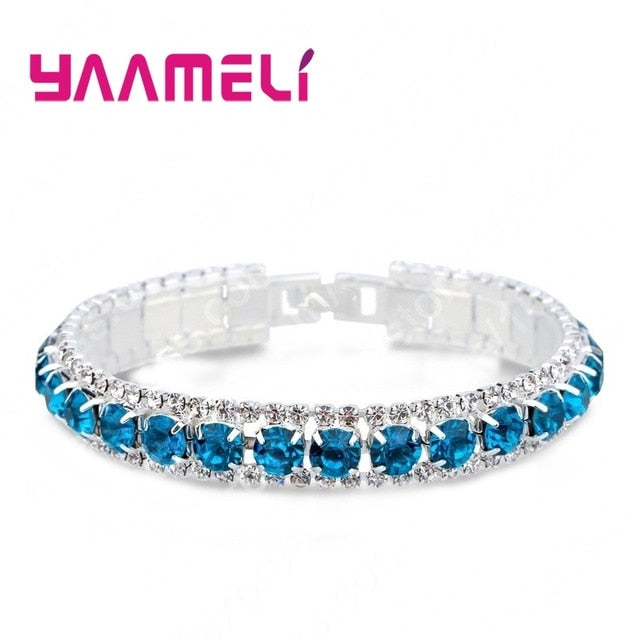 Top Sale 925 Sterling Silver Bracelets Full AAA Zircon Austrian Crystal Femme Women Link Chain Jewelry Bangles 14 Colors