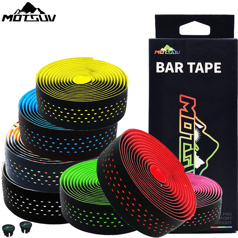 MOTSUV Soft Road Bike Bicycle Handlebar Cork EVA PU Bar Tape Professional Cycling Damping Anti-Vibration Wrap With 2 Bar Plug
