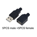 10pcs Type A Male Female USB 4 Pin Plug Socket Connector With Black Plastic Cover Type-A DIY Kits