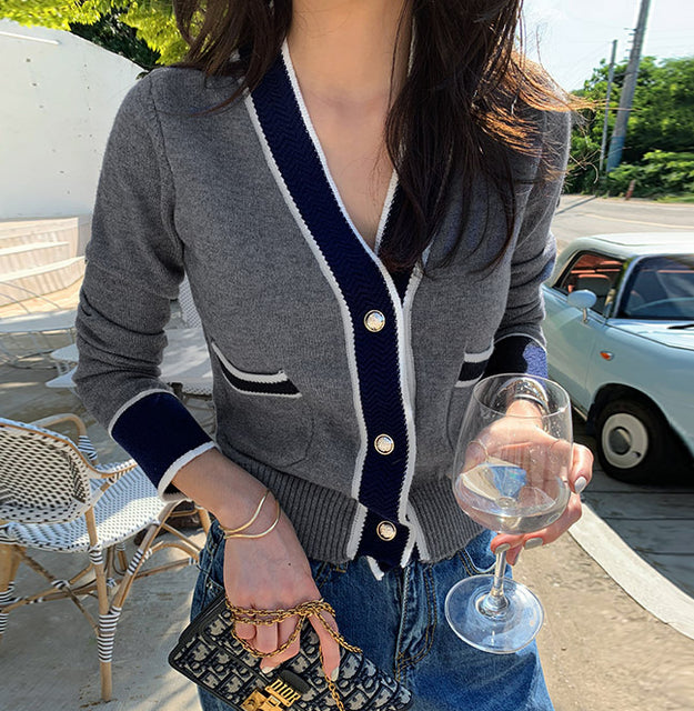 Vintage Ladies Knitted Cardigans Sweaters Women Long Sleeve V-neck Korean Office Fashion Slim Tops Cardigans 2019 Autumn Winter