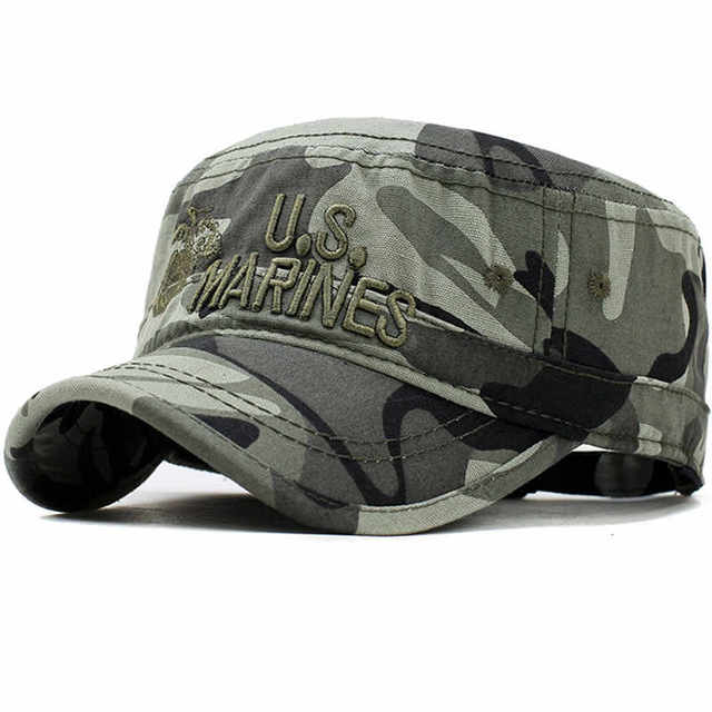 2019 United States US Marines Corps Cap Hat Military Hats Camouflage Flat Top Hat Men Cotton hHat USA Navy Embroidered Camo Hat