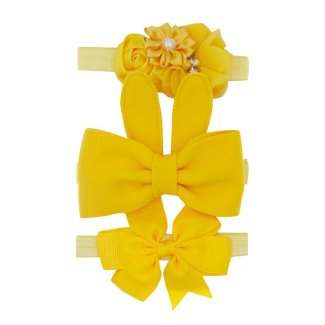 New 3pcs/lot Kids Baby Girls Floral Headband Chiffon Ribbon Bowknot Hair Accessories Hairband Set Elastic Children Kids Headwear