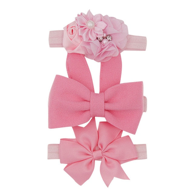 New 3pcs/lot Kids Baby Girls Floral Headband Chiffon Ribbon Bowknot Hair Accessories Hairband Set Elastic Children Kids Headwear