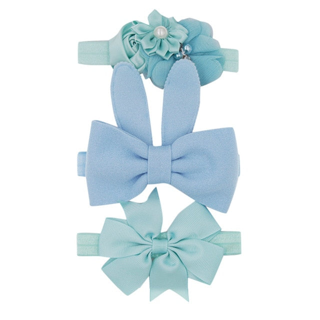 New 3pcs/lot Kids Baby Girls Floral Headband Chiffon Ribbon Bowknot Hair Accessories Hairband Set Elastic Children Kids Headwear