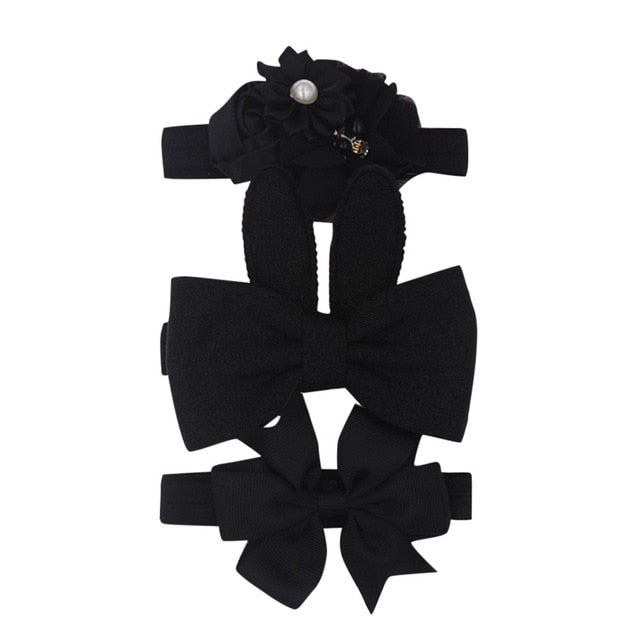 New 3pcs/lot Kids Baby Girls Floral Headband Chiffon Ribbon Bowknot Hair Accessories Hairband Set Elastic Children Kids Headwear