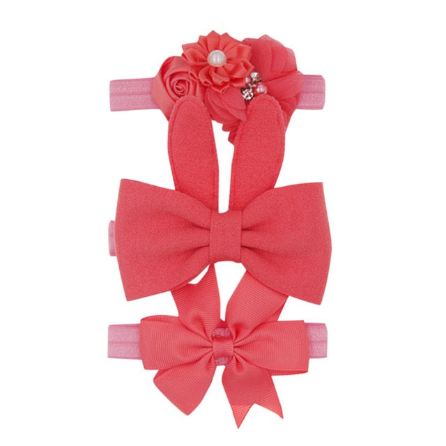 New 3pcs/lot Kids Baby Girls Floral Headband Chiffon Ribbon Bowknot Hair Accessories Hairband Set Elastic Children Kids Headwear
