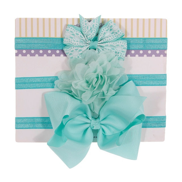 New 3pcs/lot Kids Baby Girls Floral Headband Chiffon Ribbon Bowknot Hair Accessories Hairband Set Elastic Children Kids Headwear