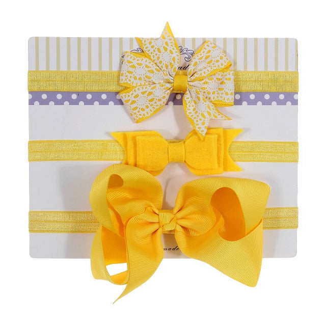 New 3pcs/lot Kids Baby Girls Floral Headband Chiffon Ribbon Bowknot Hair Accessories Hairband Set Elastic Children Kids Headwear