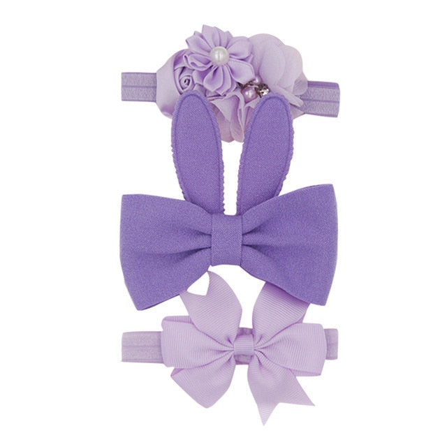 New 3pcs/lot Kids Baby Girls Floral Headband Chiffon Ribbon Bowknot Hair Accessories Hairband Set Elastic Children Kids Headwear