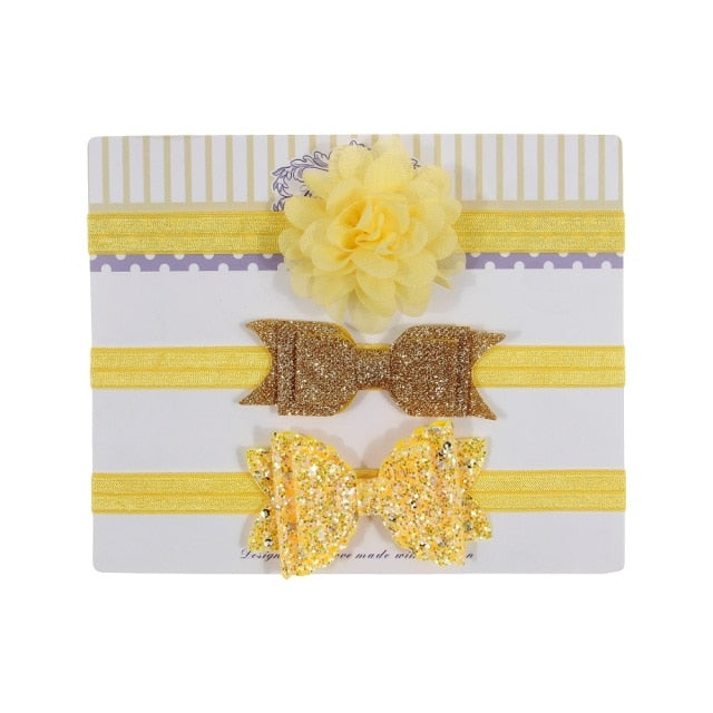 New 3pcs/lot Kids Baby Girls Floral Headband Chiffon Ribbon Bowknot Hair Accessories Hairband Set Elastic Children Kids Headwear