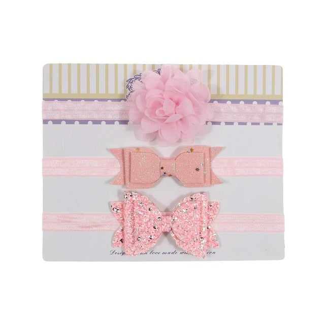 New 3pcs/lot Kids Baby Girls Floral Headband Chiffon Ribbon Bowknot Hair Accessories Hairband Set Elastic Children Kids Headwear