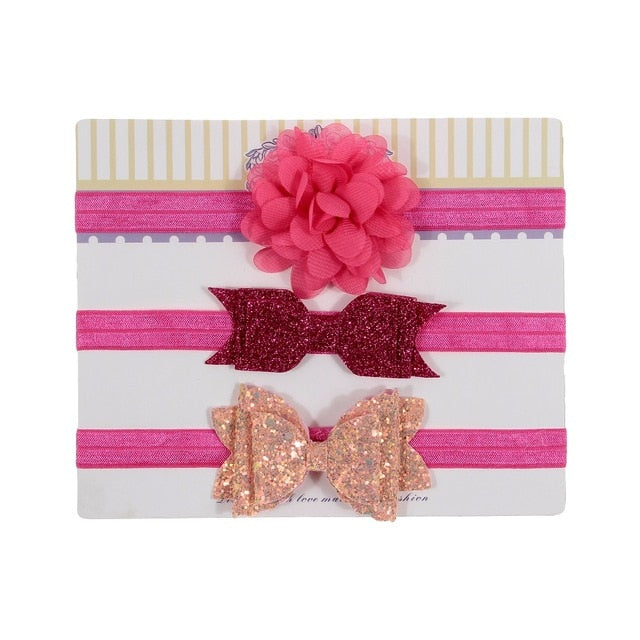 New 3pcs/lot Kids Baby Girls Floral Headband Chiffon Ribbon Bowknot Hair Accessories Hairband Set Elastic Children Kids Headwear