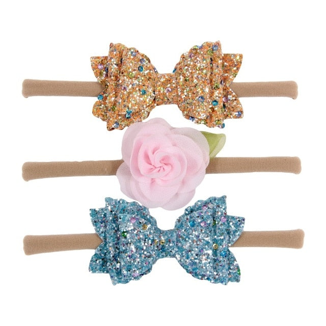 New 3pcs/lot Kids Baby Girls Floral Headband Chiffon Ribbon Bowknot Hair Accessories Hairband Set Elastic Children Kids Headwear