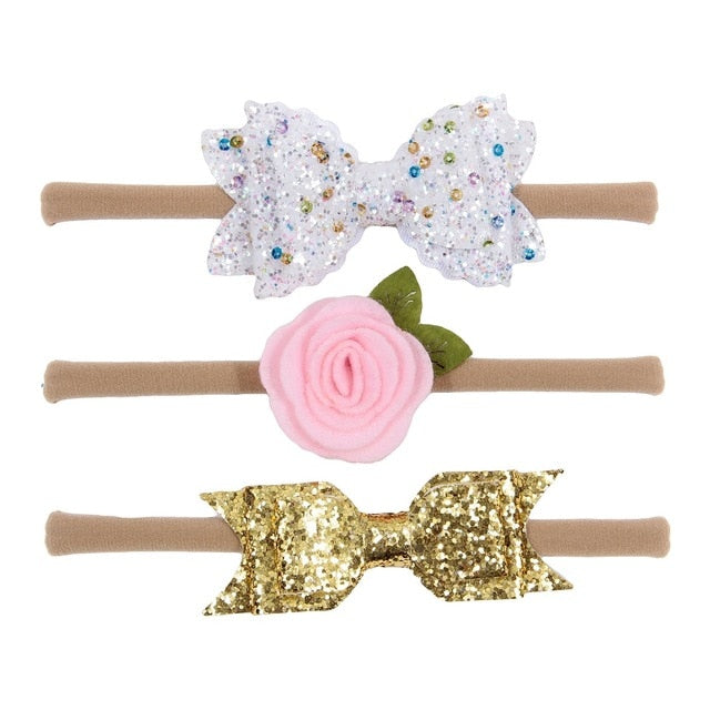 New 3pcs/lot Kids Baby Girls Floral Headband Chiffon Ribbon Bowknot Hair Accessories Hairband Set Elastic Children Kids Headwear