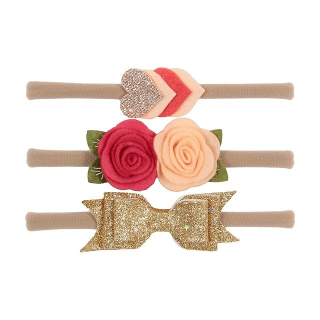 New 3pcs/lot Kids Baby Girls Floral Headband Chiffon Ribbon Bowknot Hair Accessories Hairband Set Elastic Children Kids Headwear