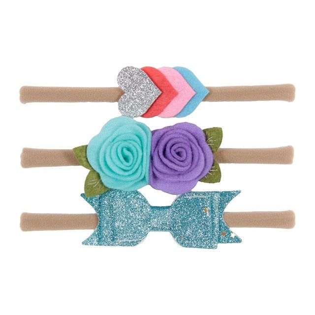New 3pcs/lot Kids Baby Girls Floral Headband Chiffon Ribbon Bowknot Hair Accessories Hairband Set Elastic Children Kids Headwear