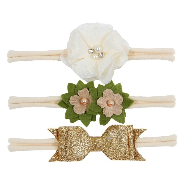 New 3pcs/lot Kids Baby Girls Floral Headband Chiffon Ribbon Bowknot Hair Accessories Hairband Set Elastic Children Kids Headwear