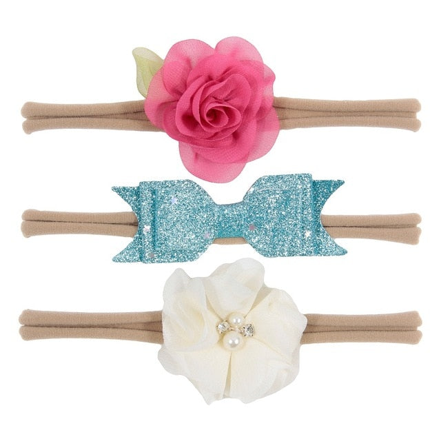 New 3pcs/lot Kids Baby Girls Floral Headband Chiffon Ribbon Bowknot Hair Accessories Hairband Set Elastic Children Kids Headwear