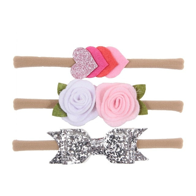 New 3pcs/lot Kids Baby Girls Floral Headband Chiffon Ribbon Bowknot Hair Accessories Hairband Set Elastic Children Kids Headwear
