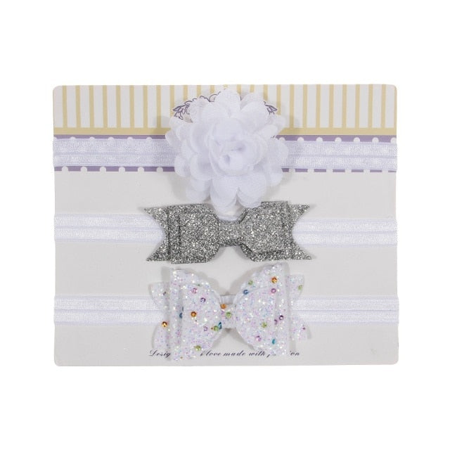 New 3pcs/lot Kids Baby Girls Floral Headband Chiffon Ribbon Bowknot Hair Accessories Hairband Set Elastic Children Kids Headwear