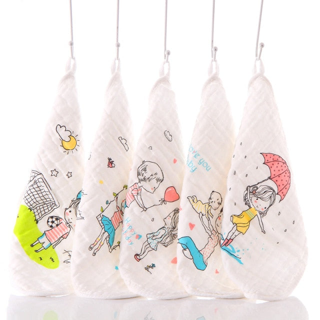 Happyflute 100% Cotton Square Face Towel 5piece/set Muslin Baby Stuff for Newborns Gauze Baby Wipes Wash Cloths