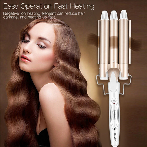 Anion Triple Barrel Hair Curling Wand Ceramic Triple Barrel Curling Iron Hair Curler Roller Corrugation Hair Waver Styling Tools
