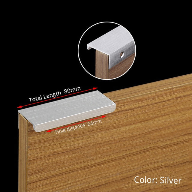 KAK Black Silver Hidden Cabinet Handles Zinc Alloy Kitchen Cupboard Pulls Drawer Knobs Bedroom Door Furniture Handle Hardware