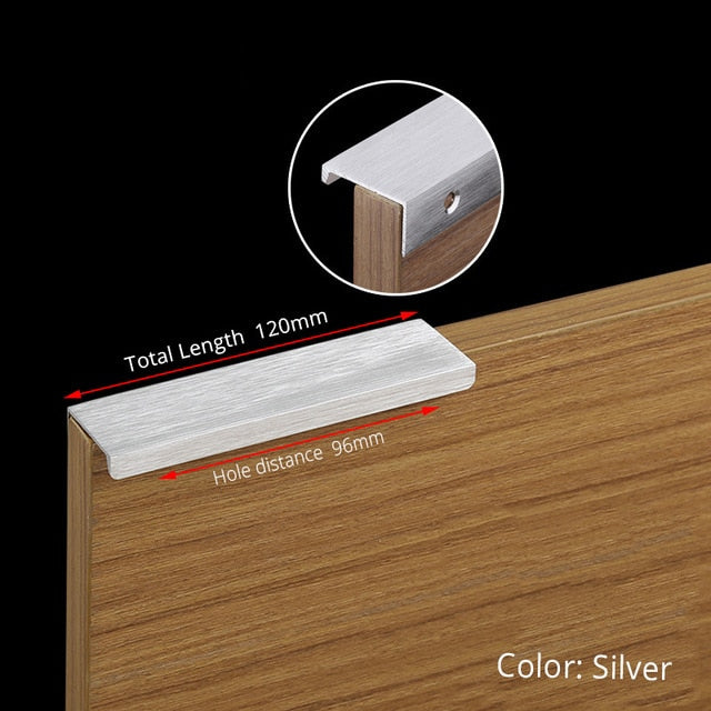 KAK Black Silver Hidden Cabinet Handles Zinc Alloy Kitchen Cupboard Pulls Drawer Knobs Bedroom Door Furniture Handle Hardware