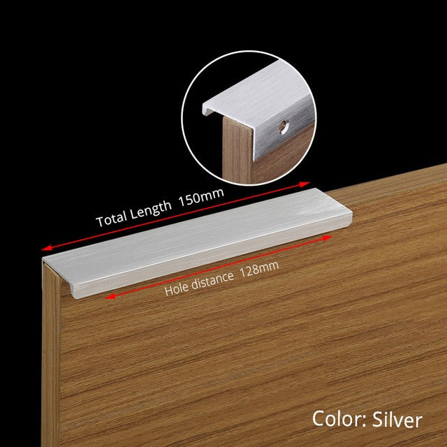 KAK Black Silver Hidden Cabinet Handles Zinc Alloy Kitchen Cupboard Pulls Drawer Knobs Bedroom Door Furniture Handle Hardware