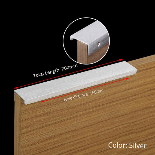 KAK Black Silver Hidden Cabinet Handles Zinc Alloy Kitchen Cupboard Pulls Drawer Knobs Bedroom Door Furniture Handle Hardware