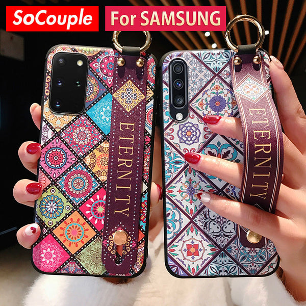 Bright Tiles Print Wristlet Case For Samsung Galaxy A50 A51 A70 A71 A30s A20 S8 S9 S10 S20 Plus Ultra Note 10 plus