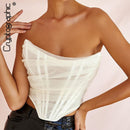 Cryptographic Sleeveless Fashion Strapless Bustier Corset Crop Tops Female Mesh Backless White Women Tops Zipper Summer 2021