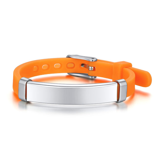 Vnox Personalize Kids Baby ID Bracelets Soft Silicone Rudder Stainless Steel Children Girls Boys Custom Emergency Name Phone