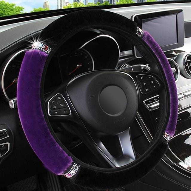 YOSOLO Universal 37-38cm Diameter Soft Plush Rhinestone Car Steering Wheel Cover Interior Accessories Steering-Cover Car-styling