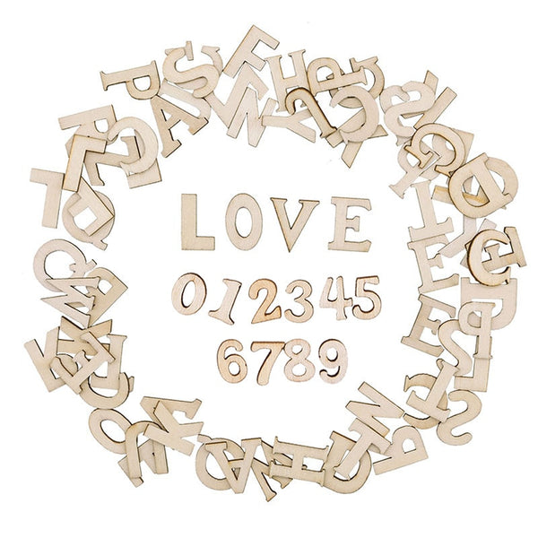 100pcs Wood English Alphabet Decorative Letters Wooden Numbers Mini Wood Ornaments Scrapbooking DIY Art Crafts for Decoration