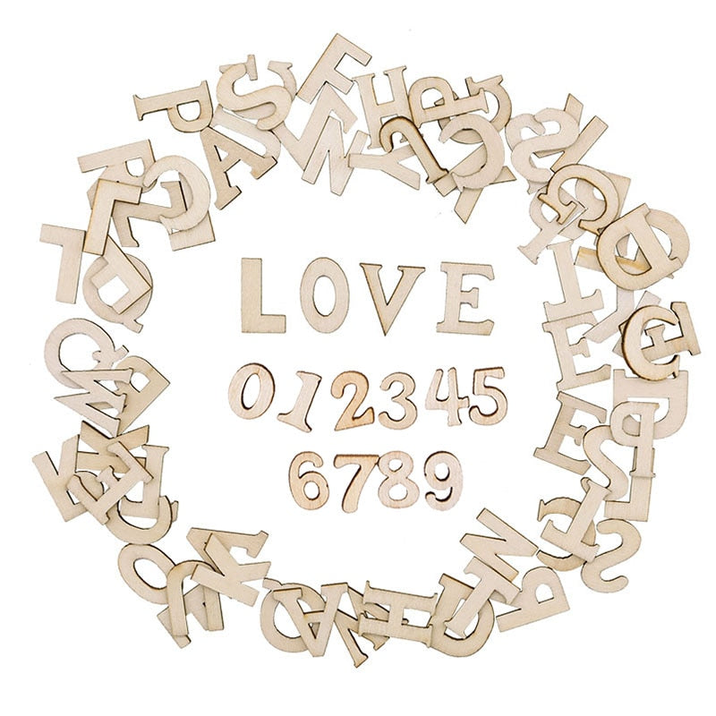 100pcs Wood English Alphabet Decorative Letters Wooden Numbers Mini Wood Ornaments Scrapbooking DIY Art Crafts for Decoration