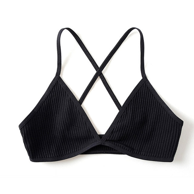 Comfort Cotton Bras For Women Thin French Style Bralette Sexy Deep V Triangle Cup Cross Beauty Back Bra Small size